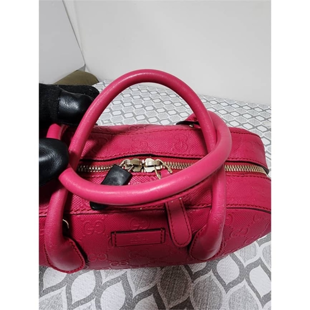 Authentic GUCCI Bright Diamante Textured Leather Top Handle Bag Pink - Picture 8 of 16